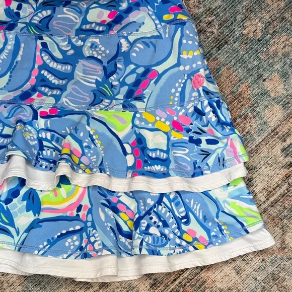 Lilly Pulitzer Medium Luxletic Zela Skort “Pinch Pinch” Blue‎ and Pink Ruffle - Picture 4 of 15